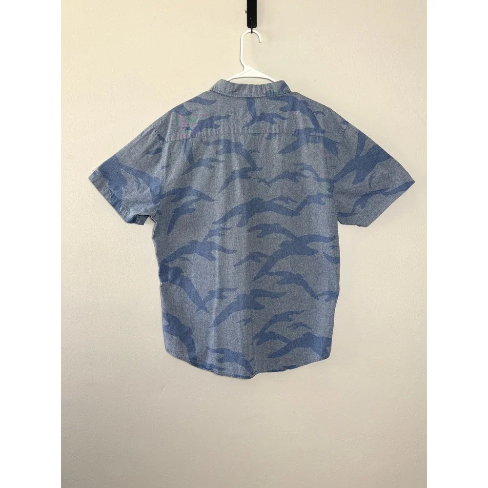 Slvdr Button Down Shirt Mens XL Blue Camo Short Sleeve Casual Tonal Print Preppy
